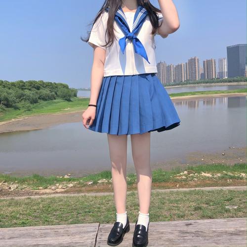 jk制服水手服日系正统班服夏服蓝领白三本套装基础款百褶裙套装