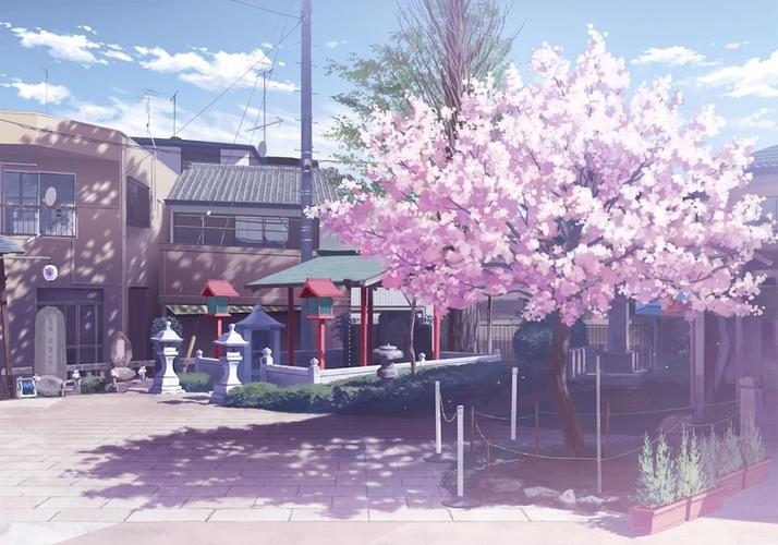 动漫风景樱花 乡村街道