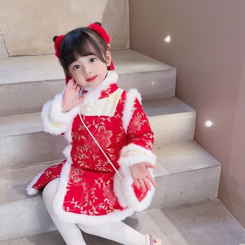 女童拜年服冬装中国风新年装唐装女宝宝过年冬装儿童汉服冬季旗袍