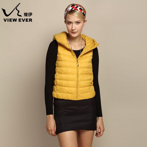 viewever维伊冬潮韩版新款女装连帽兔毛蕾丝拼接羽绒短款ve128133
