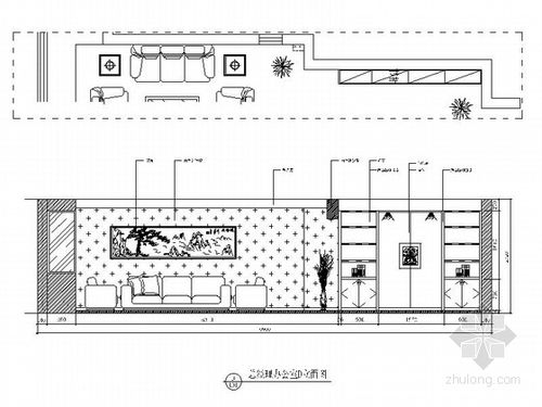 管理公司现代风格办公室室内装修施工图(含效果)总经理办公室立面图