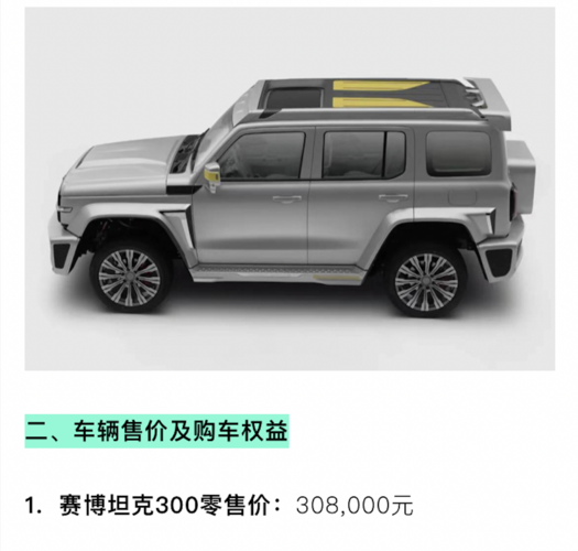 价格定啦坦克300赛博朋克版卖308万元我觉得好值