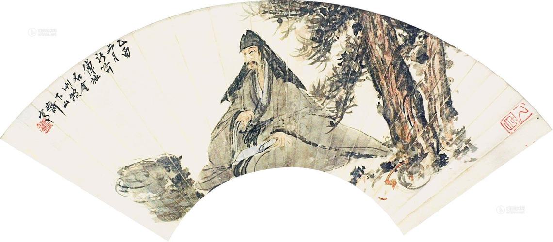 0003 松荫诗翁 扇面 镜框 纸本