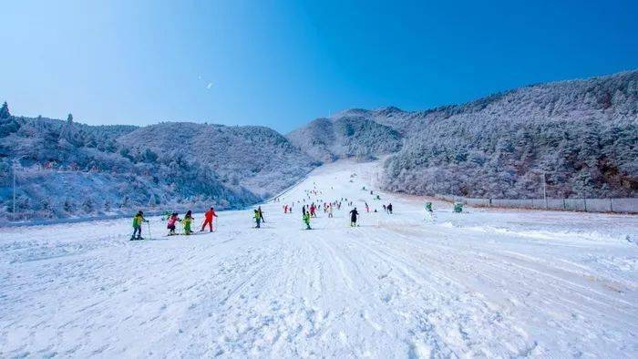商量岗滑雪场外观呈梯形构造,滑雪道最大坡度18度,落差达30余米,可以