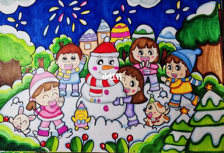 原创儿童画 《快乐冬天》_冬天去哪玩_儿童画_文化_绘画