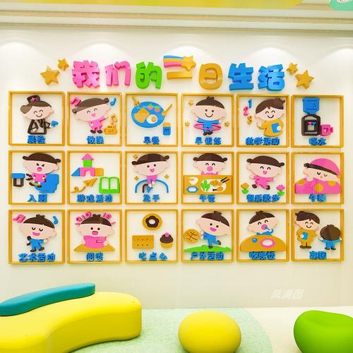 幼儿园一日生活流程步骤图入园主题装饰画托儿所教室墙贴