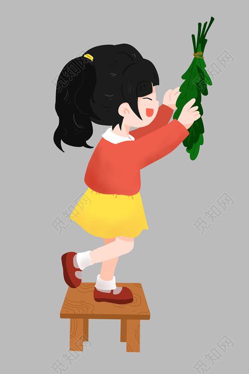 端午节挂艾草菖蒲采艾插艾习俗卡通手绘psd素材