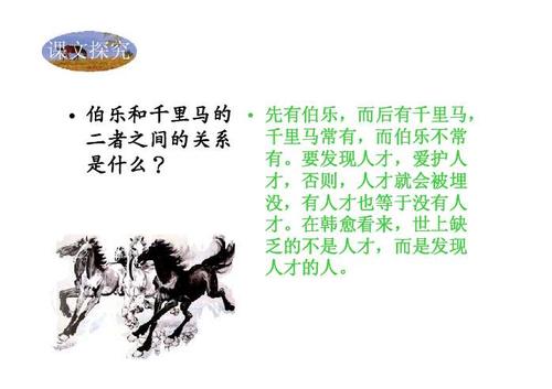理解伯乐和千里马的寓意及二者的关系,领会本文托物寓意的写法.