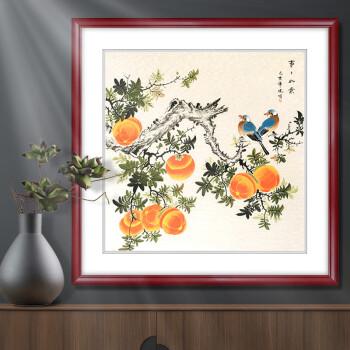 艺满堂家居装饰画a事事如意65x65cm宣纸花梨色实木镜框
