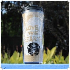 星巴克杯子环保季爱地球麻织12zo随行杯运动便携防漏经典款喝水杯