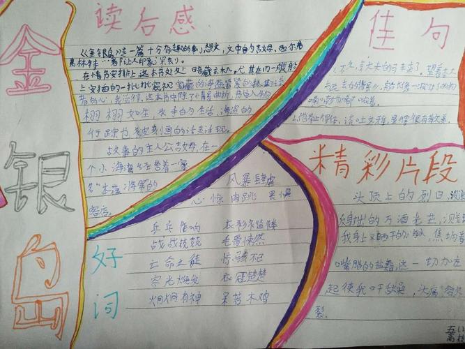 延职创新实验小学五年级(1)班课外阅读《金银岛》手抄报