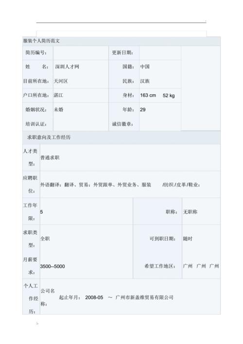 服装个人简历范文.pdf 4页