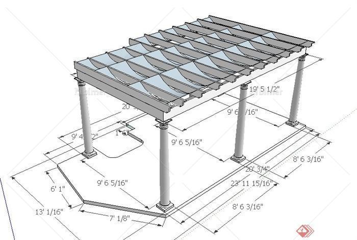 现代简约景观廊架设计su模型(带尺寸)[原创]