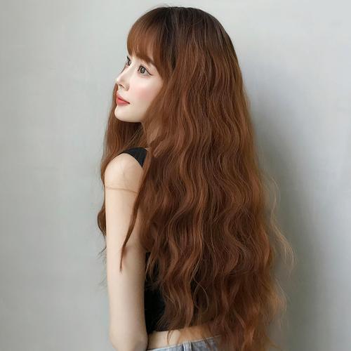 假发女长发网红脏橘羊毛卷空气刘海自然卷大波浪圆脸长卷发全头套
