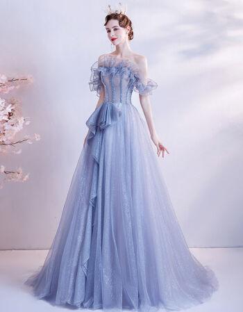 meilaiyin梦幻晚礼服裙女2021新款高端大气婚纱礼服深蓝色长款宴会