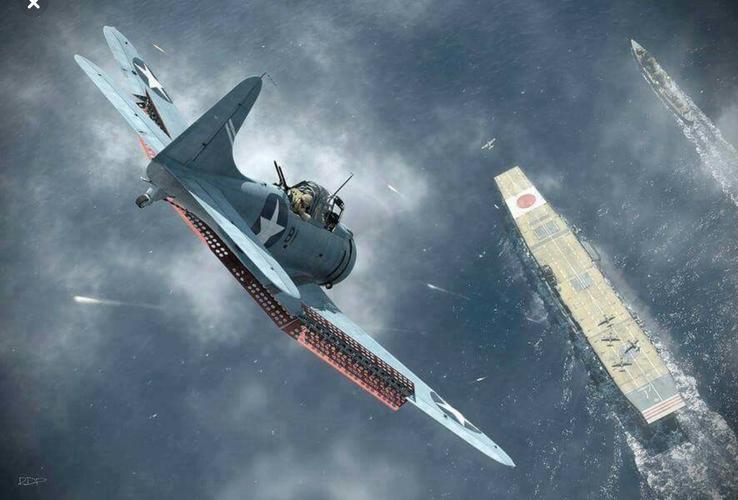 向着日军航母俯冲的sbd无畏式俯冲轰炸机