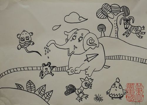 儿童画《快乐的大象.