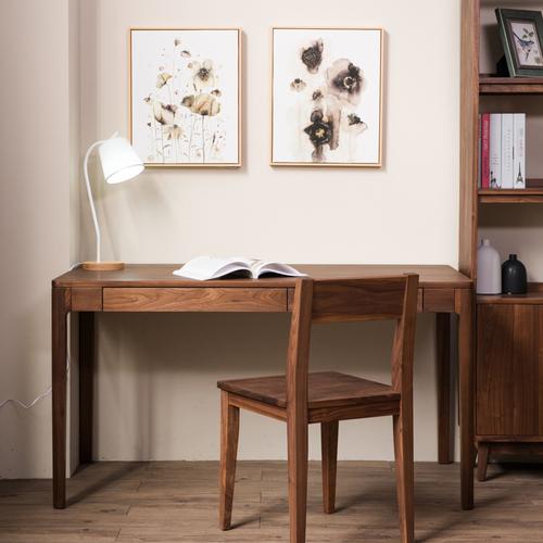 北欧日式 黑胡桃木书桌实木 红橡木电脑桌原木 简约风格 写字台_7折