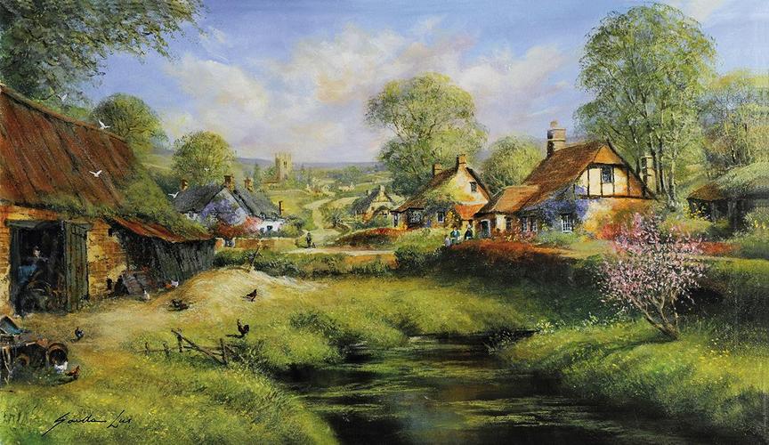 2079 村庄 布面 油画