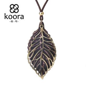 日韩原创饰品绒绳配合金首饰 个性时尚双树叶项链饰品男女挂件