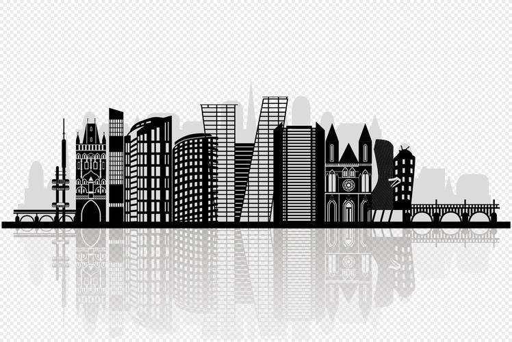 黑白城市建筑剪影