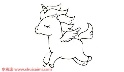 彩色可爱梦幻带翅膀独角兽简笔画怎么画步骤教程