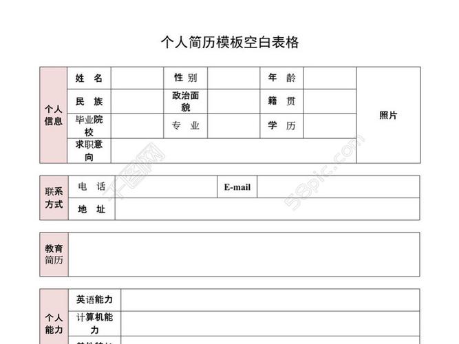 个人简历模板空白表格