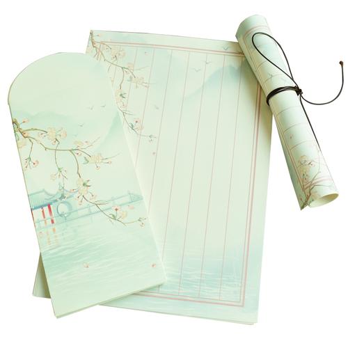 唯美古风信纸签中式传统信笺纸竖线小清新信封浪漫中国风彩色情书