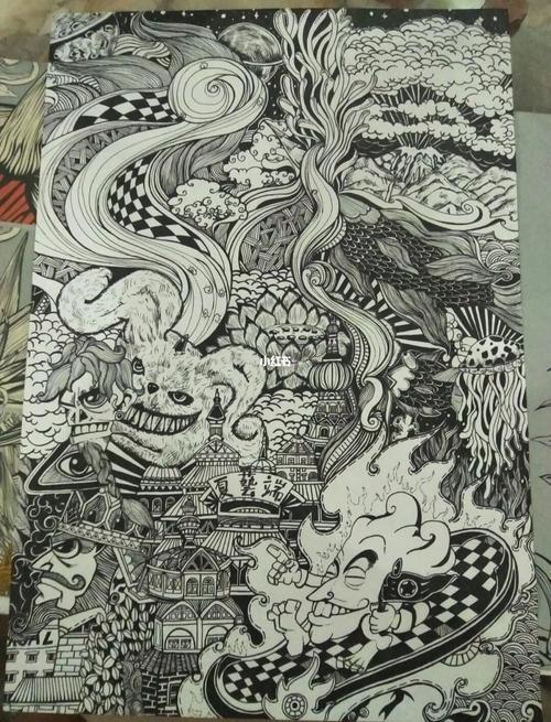 复杂黑白线描画_南充自由行热门攻略_绘画_临摹_画家