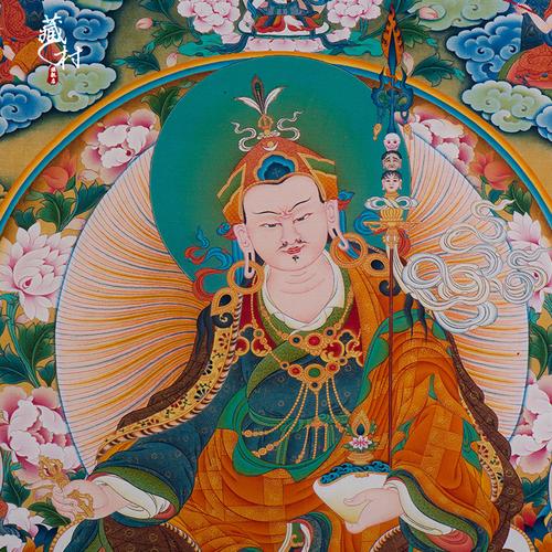 藏村莲花生大士佛像唐卡 莲师八变佛装饰画 矿物颜料噶玛噶孜挂画