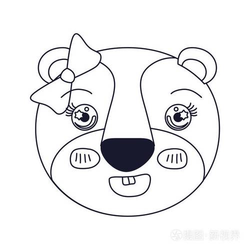 草绘轮廓漫画脸雌狮动物的可爱表情