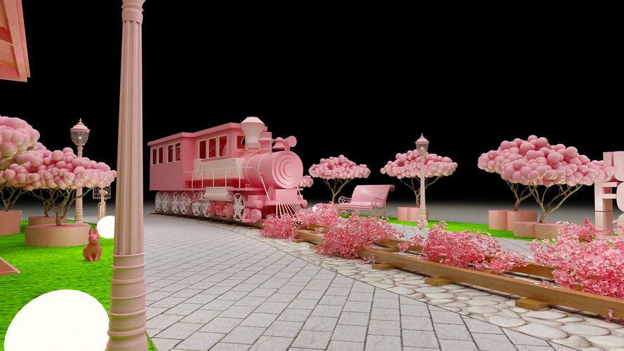 网红少女风-粉色系-小火车路演美陈