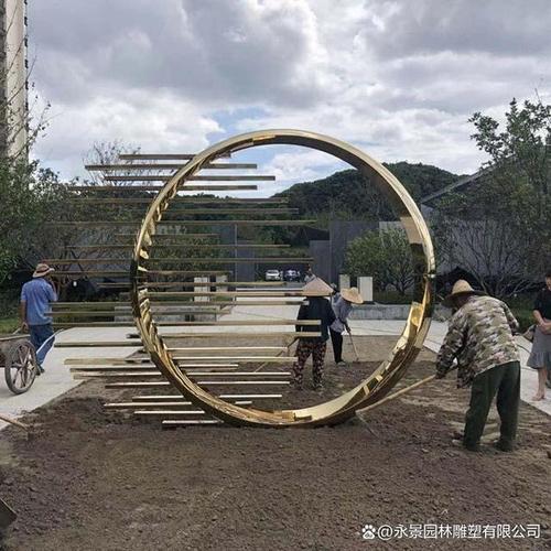 不锈钢圆环雕塑镜面发光月亮水景摆件