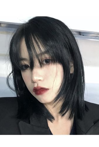 自然黑色假发短发直发lolita日常日系中长齐肩逼真圆脸学生波波头