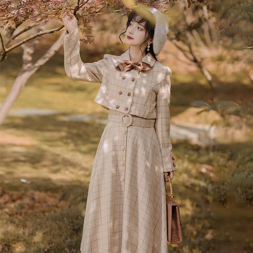 民国复古洋装法式时尚减龄洋气套装裙女秋冬2021年新款英伦风女装