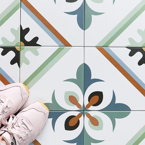 小清新花砖 北欧风格艺术花片 绿色防滑厨房玄关瓷砖卫生间花地砖