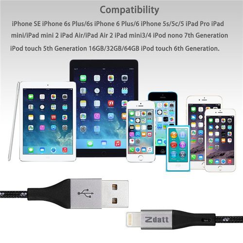zdatt apple mfi lightning to usb cable - 2m