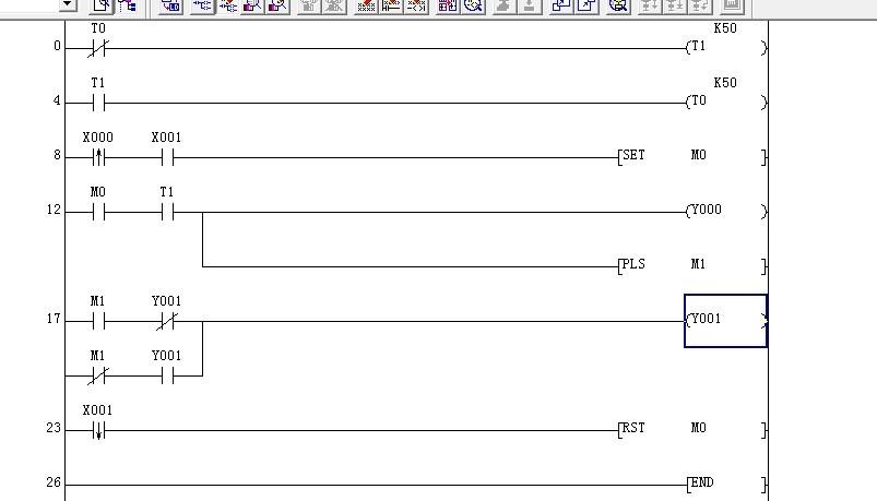 求三菱plc正转5秒,停止5秒,再反转5秒,如此循环动作的电机的梯形图