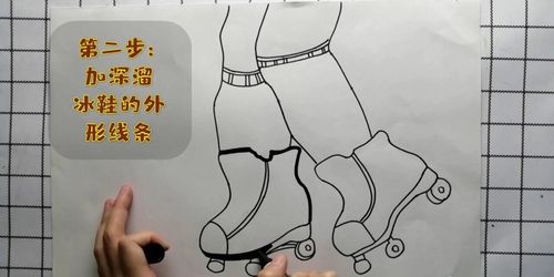 (同学们可以用点线面的方式进行绘画) 绘画步骤 6,将画好的溜冰鞋剪