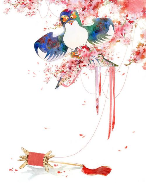 手绘风筝水墨画海报背景