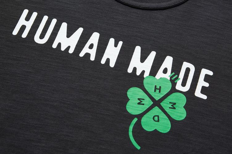 ea潮牌human made四叶草绿色植绒圆领宽松竹节棉情侣短袖t恤男女同款
