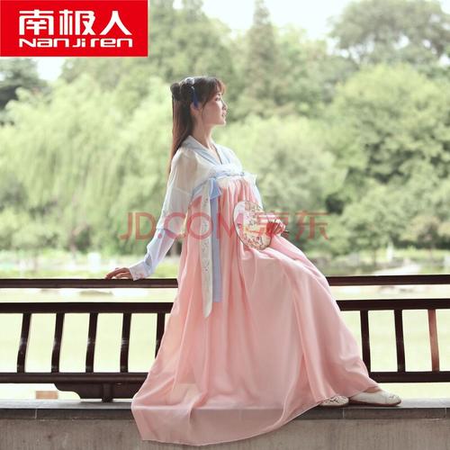 汉服女古装齐胸襦裙中国风改良汉服夏装日常古风清新淡雅唐装 浅红长