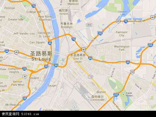 美国伊利诺斯东圣路易斯地图(卫星地图)