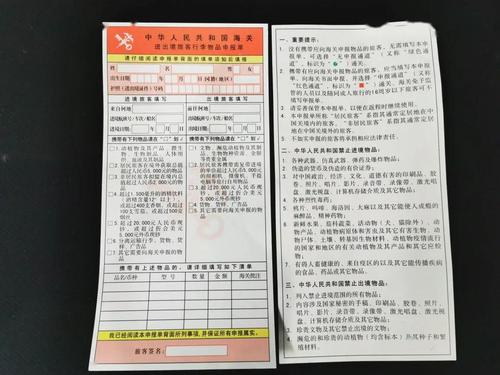 台前,向海关递交 《中华人民共和国海关进出境旅客行李物品申报单》