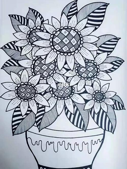线描向日葵979797_线描_向日葵_兴趣爱好_绘画