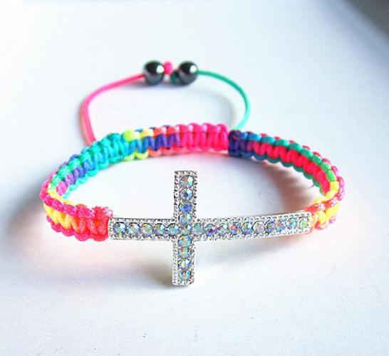 十字架彩虹编织手链 调节编织手链批发 厂家直销 ebay 国际站货源