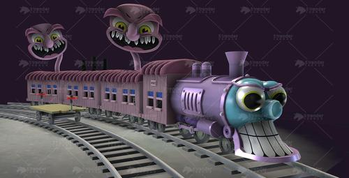 c4d 3dsmax fbx-卡通小火车 小丑的列车 恐怖卡通幽灵