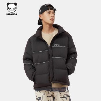 hipanda你好熊猫男式 军事简约风秋冬款出芽羽绒服 街头潮流 黑色 m