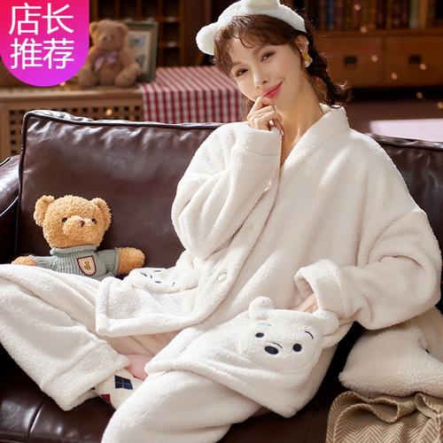 睡衣女珊瑚绒新款秋冬季加厚冬天法兰绒套装可爱春秋款女士家居服