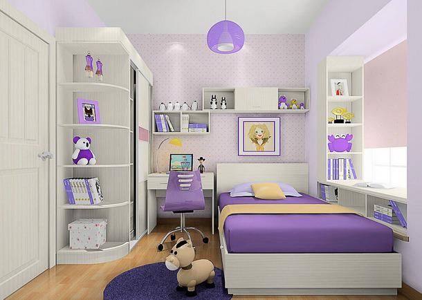 现代简约风格女孩儿童房壁纸装修效果图